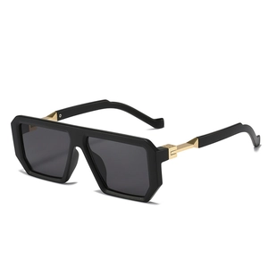 Chic square oversized sunglasses with black thick frames and gold metal temple accents