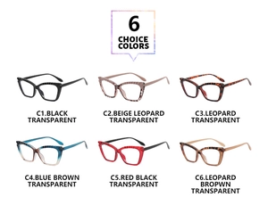Six different color options for trendy TR90 cat eye glasses frames with blue light filter