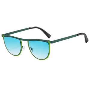 Fashion geometric cat eye sunglasses with dark green metal frame and gradient lenses