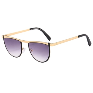 Modern geometric cat-eye sunglasses with gold metal frame and purple gradient lenses