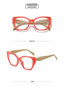Vue avant et latérale de lunettes de soleil géométriques en orange et marron translucide
