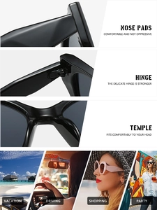 Détails des charnières renforcées et plaquettes de nez intégrées pour lunettes noires