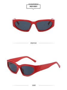 Vues détaillées de lunettes de soleil de sport rouges avec verres gris profilés