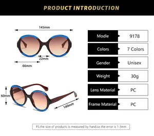 Guide des tailles de lunettes de soleil rondes bicolores avec dimensions et spécifications