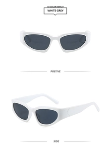 Vues de face et de profil de lunettes de soleil ovales blanches avant-gardistes