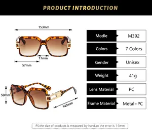 Detailed size specifications and dimensions guide for square tortoise shell sunglasses