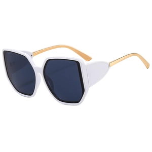 Fashion oversized square white frame sunglasses with sleek gold metal temples for women
