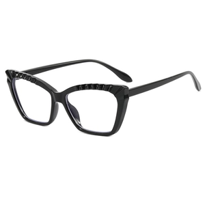 Fashionable black cat-eye TR90 eyeglasses with unique textured frame and anti-blue light lens