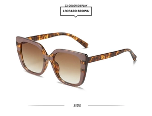 Side view of leopard brown square sunglasses featuring stylish gradient brown lenses