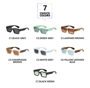 Multi-color rectangular sunglasses collection featuring seven trendy frame styles