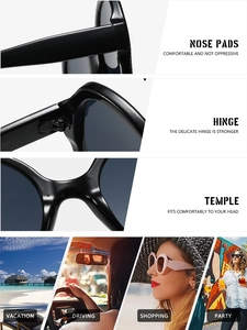 Détails des plaquettes et charnières de lunettes de soleil rondes avec scènes de mode