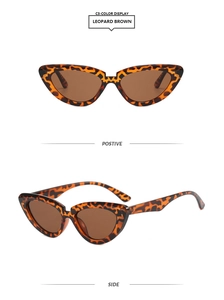 Detailansicht der Leoparden-Cat-Eye-Sonnenbrille mit dunkelbraunen Gläsern im Detail