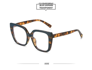 Side view of square blue leopard tortoise glasses frames with high transparency lenses