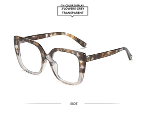 Side view of C14 square glasses frame in flowers grey tortoise and transparent finish