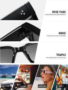 Detail view of square sunglasses featuring comfortable nose pads and durable metal hinges