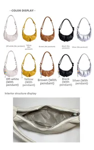 Detailed interior of a pleated half-moon bag featuring a smooth zipper and five colors