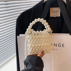 Handmade Faux Artificial Pearl Beaded Handbag Mini Square Crossbody Bag Elegant Evening Party Wedding Vintage Style For Women