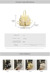 Detailed size chart and material specs for the PU lace trim backpack with dimensions