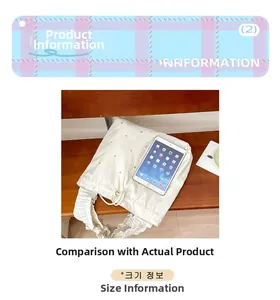 White nylon tote bag with rhinestone details and pleated handle compared to a tablet size