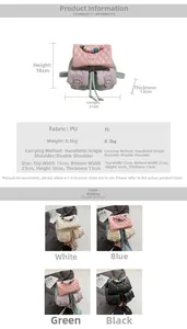 Detailed view of quilted PU leather mini backpack with dimensions 21x18x13cm in four colors