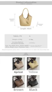 Detailed size specifications and color selection for soft PU leather bucket tote bag