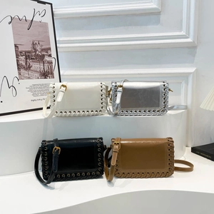 Chic woven flap crossbody bags in white silver black and brown with glossy leather finish