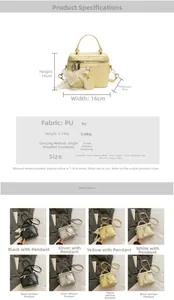 Detailed size specifications for the mini PU leather square bag with 16x14x9cm dimensions