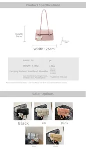 Detailed size chart and multi-color view of minimalist pleated PU leather underarm bag
