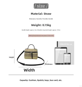 Spécifications de taille pour petit sac bandoulière en paille tressée à la main
