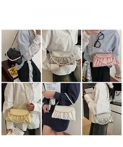 Détails des sacs nuages plissés en cinq couleurs avec poignées en perles chic