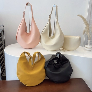 Litchi pattern leather bucket hobo bags in four colors with adjustable wide straps