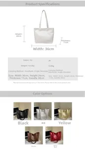 Detailed size chart for crocodile pattern PU tote bag showing dimensions and colors