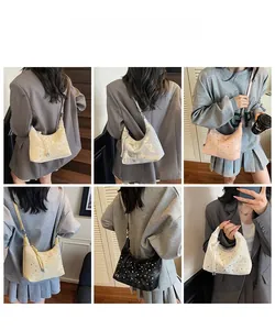 Collage of glittery rhinestone hobo bags shown in white, black, pink, yellow, silver and beige