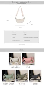Detailed size specifications and five available colors for this nylon dumpling bag