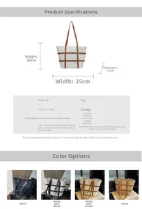Detailed size chart and multi-color options for the large contrast stitch tote bag
