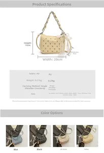 Spécifications de taille pour le sac punk clouté avec strass et chaîne décorative
