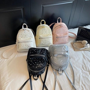 Mini Fashion Backpack PU Leather Rhinestone Sparkling Trendy Casual Rucksack For Women Girls