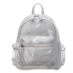 Mini sac à dos argenté avec strass brillants et bretelles réglables pour femmes mode