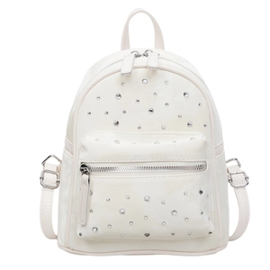 Chic white mini backpack with sparkling rhinestones and elegant quilted texture