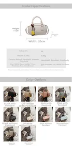 Detailed size chart and multi-color specifications for the mini PU leather pillow bag