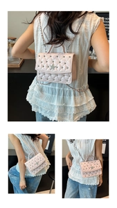 Mini sac matelassé rose à clous étoilés, utilisable en sac à dos et bandoulière