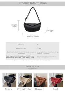 Size chart and dimensions for the PU leather crescent tote bag with 4 color options
