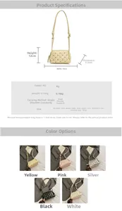 Detailed view of quilted PU shell bag with diamond studs and 18cm base dimension