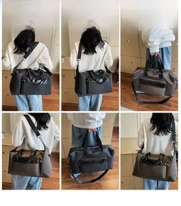 Detailed multi-angle view showing handbag being carried as tote, shoulder, and crossbody bag