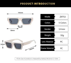 Spécifications détaillées de taille pour lunettes de soleil carrées vintage avec verres PC