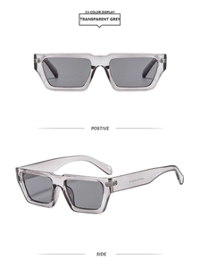 Détails des lunettes de soleil carrées gris transparent avec verres foncés et branches