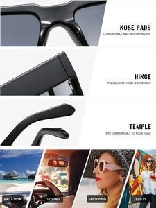 Vue détaillée des plaquettes de nez et charnières de lunettes de soleil carrées noires