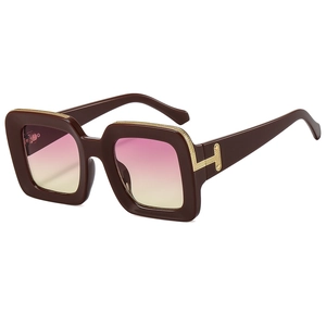 Fashion square oversized sunglasses with brown frames and yellow gradient lenses