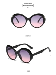 Vues détaillées de face et de côté de lunettes de soleil rondes aux verres dégradés violets