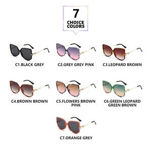 Oversized square butterfly sunglasses set showing seven colors with gold metal temples